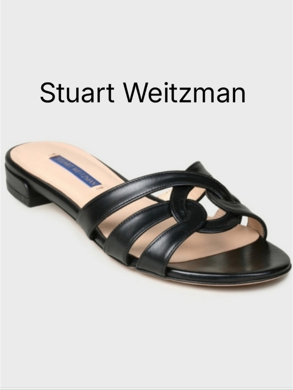 Stuart Weitzman Black Leather Interlaced Slide Mule Sz 8.5Us Excellent Condition